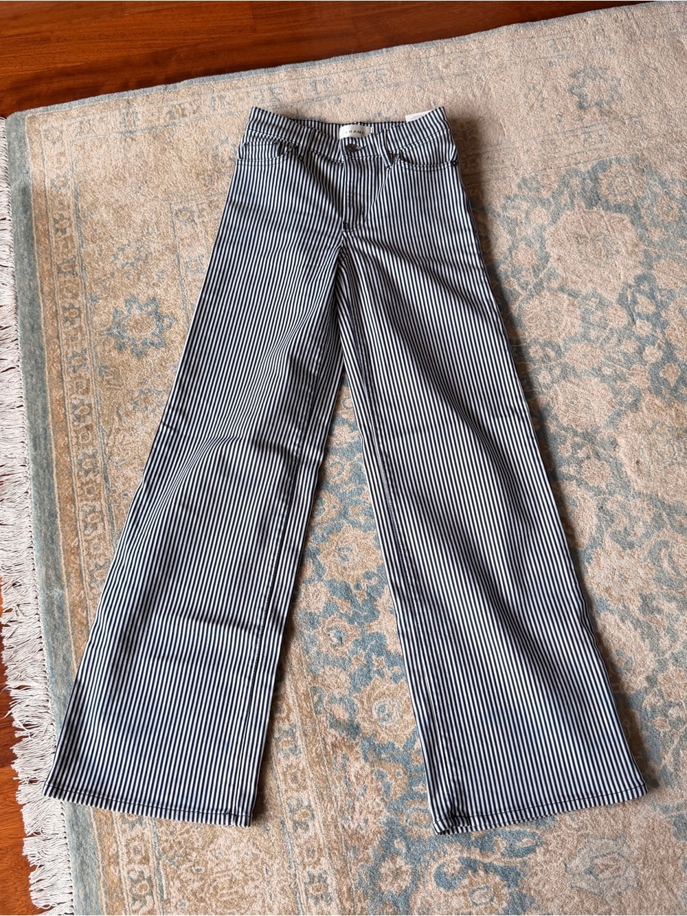 Frame Denim Navy & White Pinstripe Wide-Leg Jeans